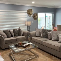 Sofa set with center table, side tables & lamps