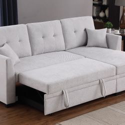 New Light Grey Reversible Sectional Sofa Bed, Sofabed, Sectional, Sectionals, Couch, Sofa, Sectional Sofs With Storage Chaise, Sectional Couch, Sleepe