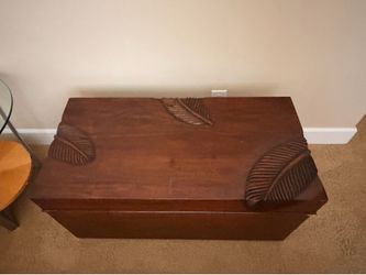 Decorative Wooden Storage Chest / Trunk – Hand-Carved Leaf Design
