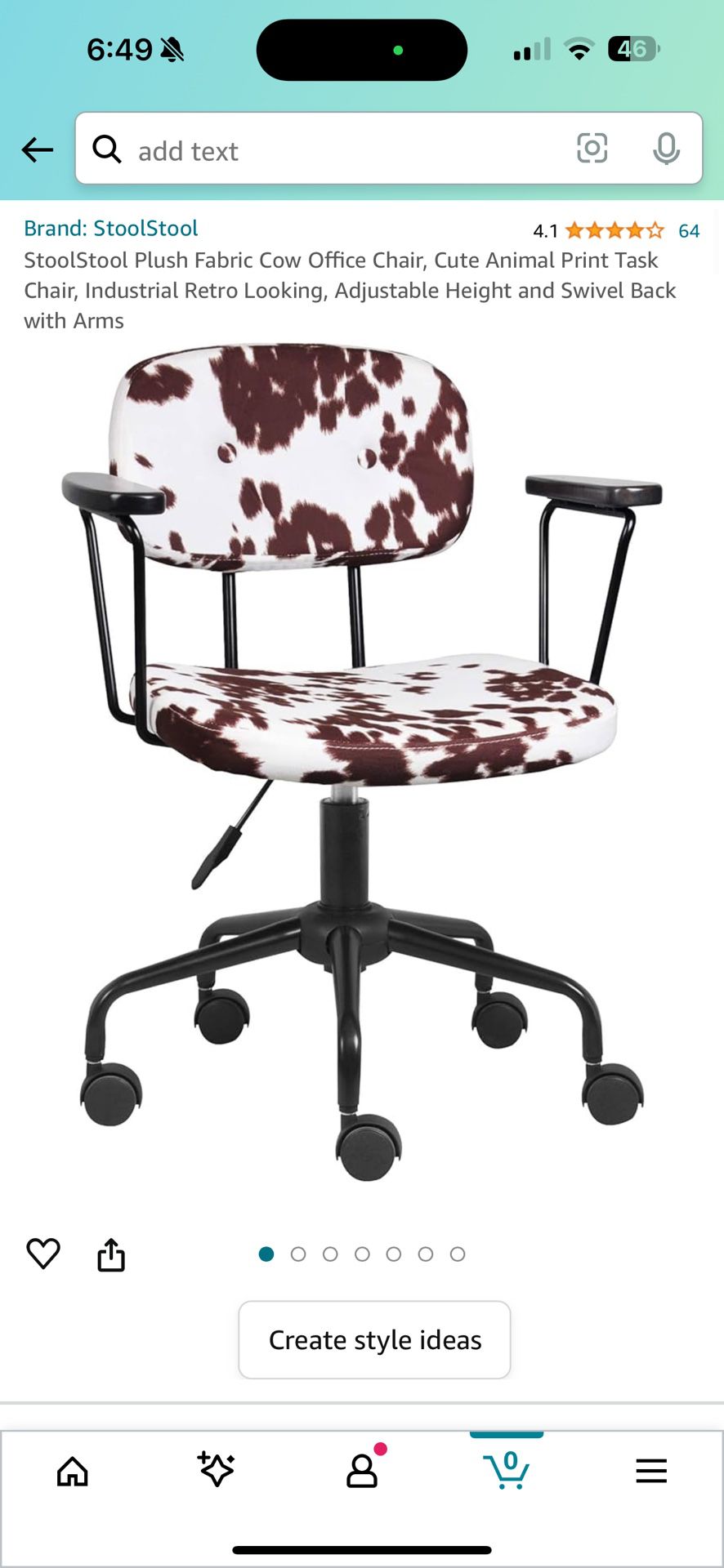 Brand New Cow Print Height Adjustable Office/Accent Chair