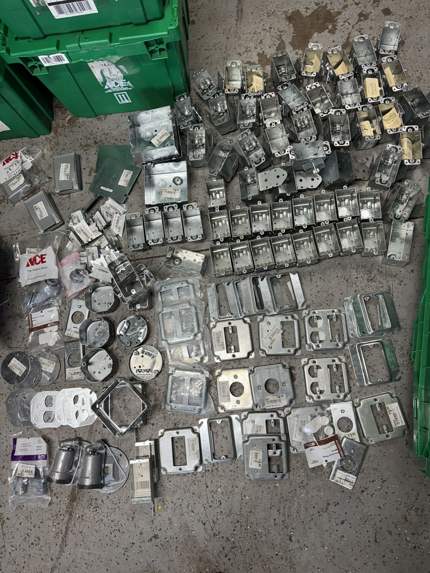 New Huge Lot Of Metal Electric Work Boxes Etc. $100 Takes All. Must Pick Up