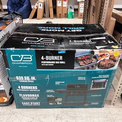 Gas Grill, Performance Series FlavorMax 4 Burner Grill with Side Burner, Black, New in Box