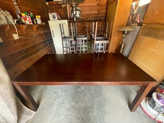 Wooden dining table & eight chairs