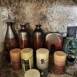 Lot Of Candles And Vases
