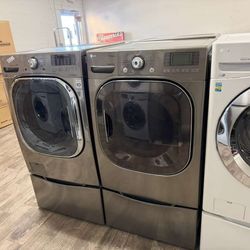 LG front load washer and dryer set electric stainless steel with warranty