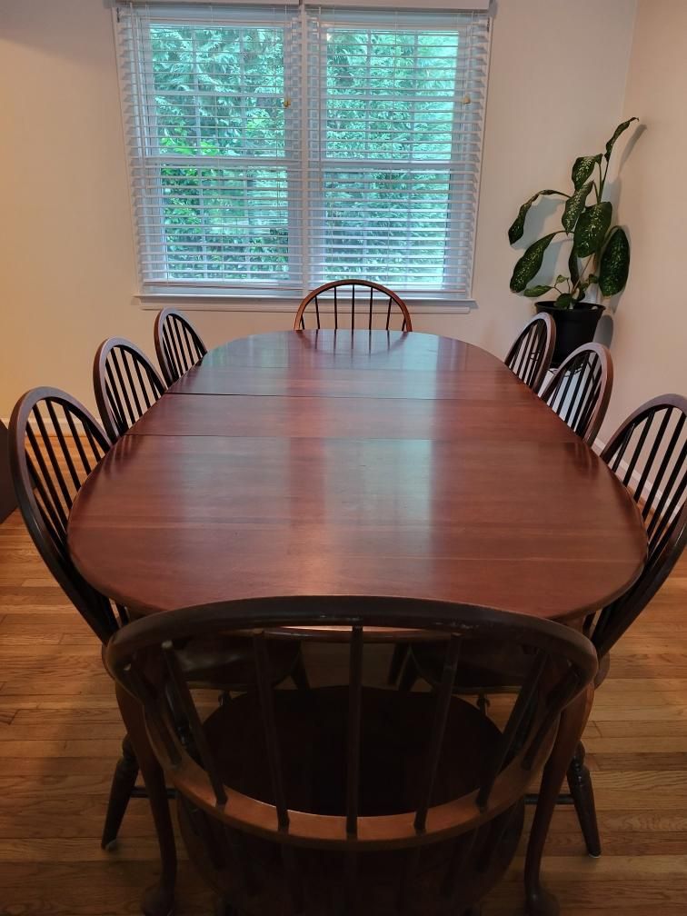 Solid Cherry Wood Dining Room Table Set - Used