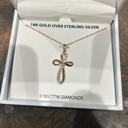 Diamond Looping Cross Necklace 1/4 ct tw 10K Yellow Gold 18"
