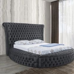 Dior Charcoal Velvet Queen Storage Platform Bed

