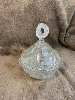 Hofbauer Byrdes Crystal Serving Bowl 8" Round Clear Cut Bavaria Vintage
