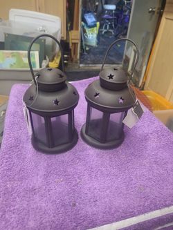 Set of 2 Metal Star Candle Lanterns