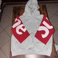 Supreme Gray Red Knit Hoodie