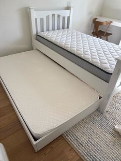 White Twin Trundle Bed with Mattresses