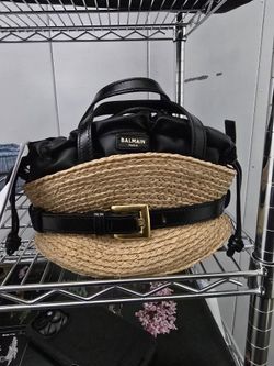 All Straw & Raffia Bags
Balmain
Mini Shuffle Raffia & Leather Top Handle Bag
