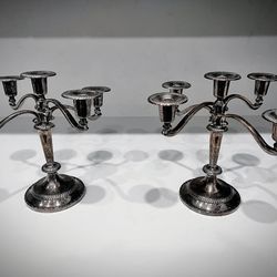 Set of 2 Silver Plated 5 Branches Candelabra