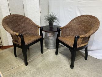 Espresso Wood Frame Wicker Chairs (Set of 2)