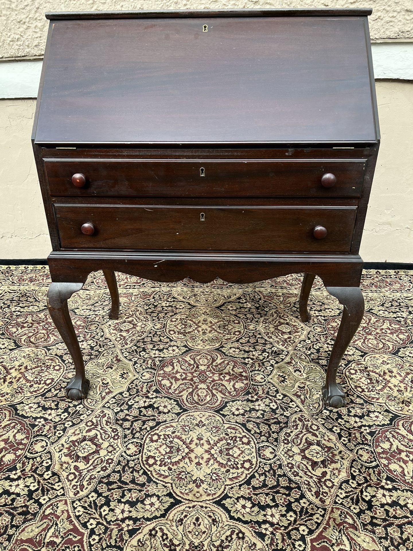 Secretary Desk Antique Chippendale Style Slant Front Desk.  30 5/8 W x 17 1/2D x 39 7/8H 