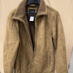 GEORGE Men's Warm Winter Jacket Honey Faux Suede Faux Fur Trim Size M (38-40)