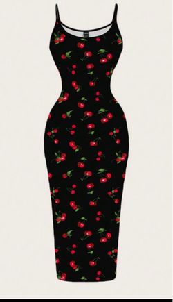 Black/Cherry Print Dress (Small, Medium)