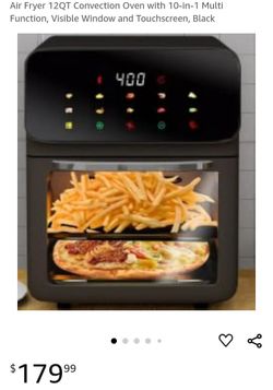 Air Fryer 12QT Convection Oven with 10-in-1 Multi Function, Visible Window and Touchscreen, Black

