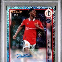 2023 Topps Merlin Chrome Kobbie Mainoo Auto Mojo Refractor /99 #KM PSA 9 ManU