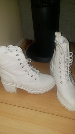 White heeled boots