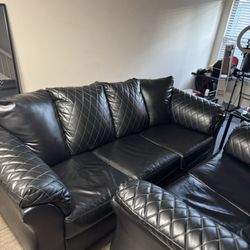 Black Leather Couch Set
