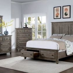 Brand New Warm Grey Queen Size 4pc Bedroom Set (Available In California & Eastern King)