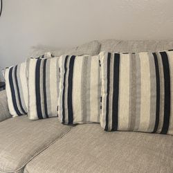 Set Of 4, Blue/Beige Stripped Sofa Pillows 