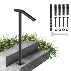 1-2 Steel Railing Baking Varnish Metal Stairs Outdoor Steps Single Post Handrail, Black