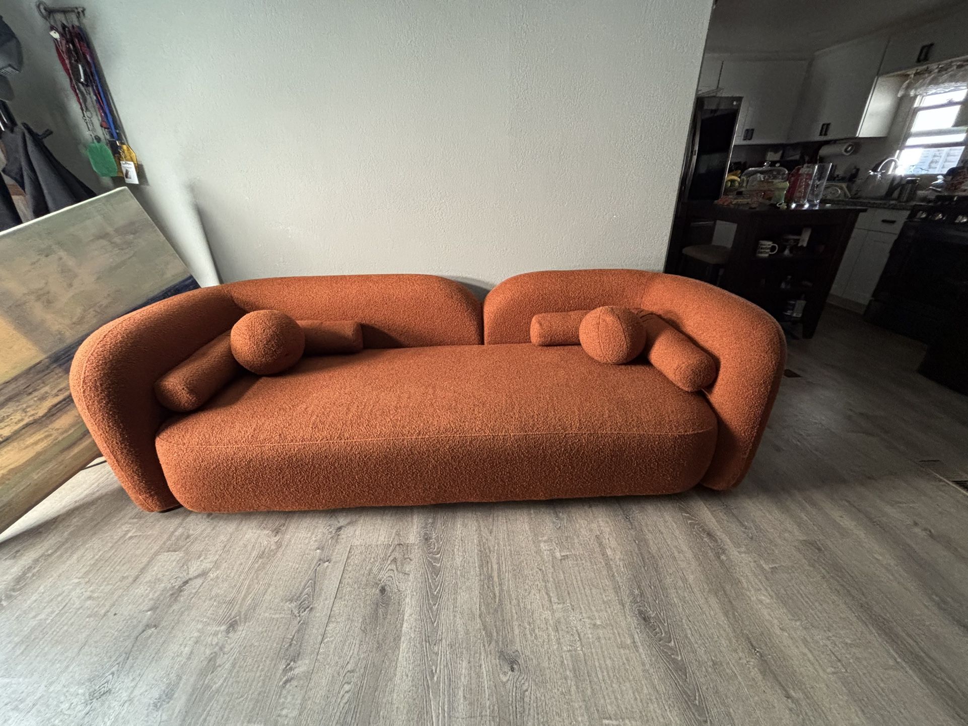 Orange Boucle Floor Couch Sofa