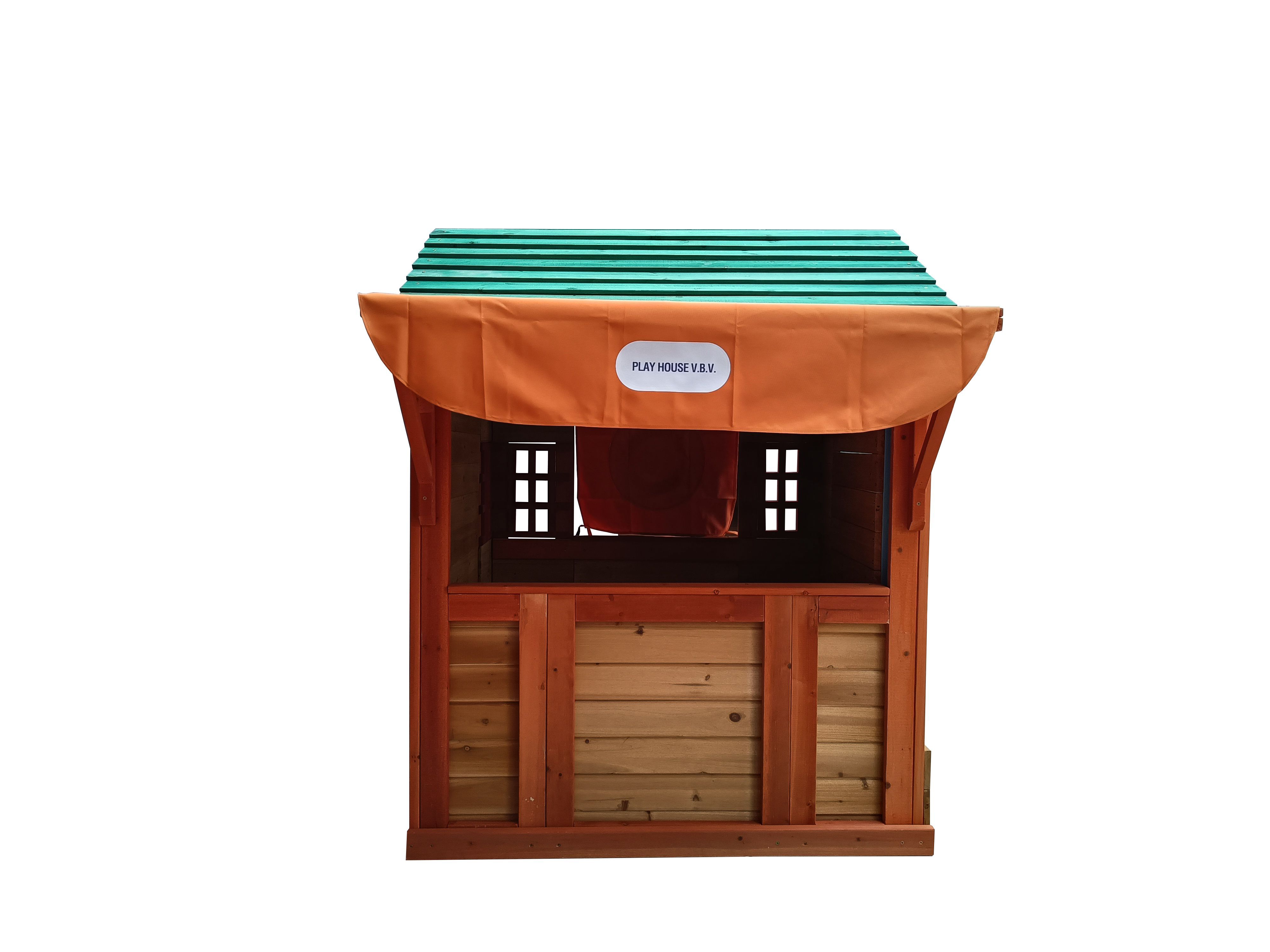 Eco-friendly Outdoor Wooden 4-in-1 Game House for kids garden playhouse with different games on every surface,Solid wood,61.4Lx45.98Wx64.17H