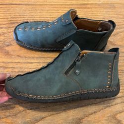 Men’s Teal Green Leather Alligator Style Shoes Size EU 45 - 11 1/2-12