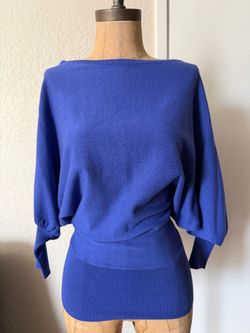 2b BEBE royal blue boat neck sweater knit top ribbed waistband XS