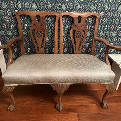 Antique Vintage Chippendale Style, Carved Settee