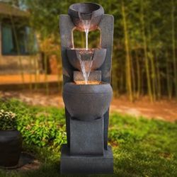 Garden Fountain Outdoor with LED Lights – Indoor Modern Cascading