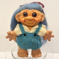 Vintage Thomas Dam troll bank - all original with Clear purple eyes 7” Tall 