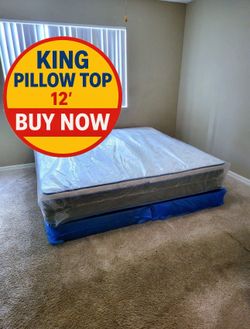 King Pillow Top Mattress Set – NEW – Medium Firm & Comfortable – Box Spring Included – Delivery Available