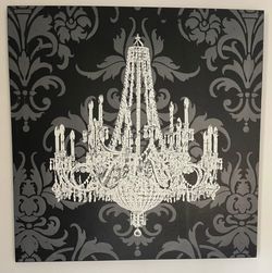 Beautiful Large 40”x40”. Chandelier Black and White Canvas Wall Art Painting