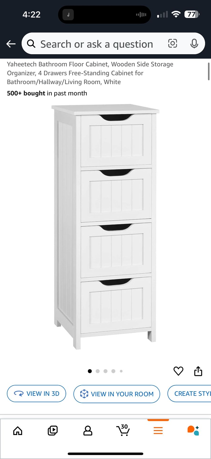 Bathroom Storage Cabinet with 4 Drawers, Freestanding Narrow Wooden Side Storage - Brand New, Still In Box