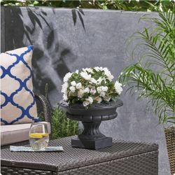 Black Concrete Round Antique Inspired Design Planter Flower Garden Pot