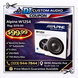Alpine BassLine Series 12" Subwoofer 4-Ohm Bass Speaker 750 Watts W12S4 🚨 Payment Options Available 🚨 No Credit Needed 🚨 