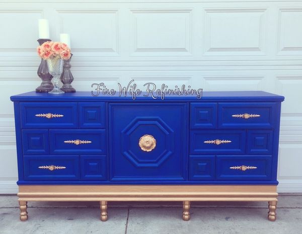 Fabulous Copper Dipped Cobalt Blue Dresser For Sale In New