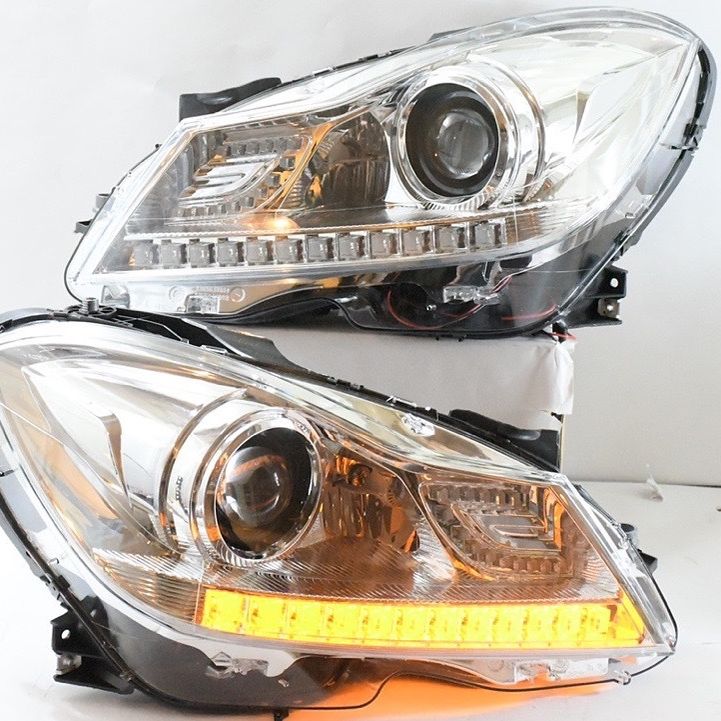 12 to 15 Mercedes Benz C Class W204 Chrome Projector LED Headlights Luces Micas Calaveras Faros Focos
