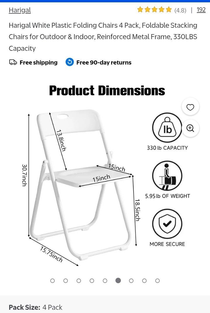 4 BRAND NEW foldable White Chairs
