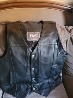 VEST, FMC Black Leather Motorcycle Vest XL
