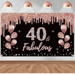 Black And Goldrose 40 Fabulous  Backdrop  For Birthday 