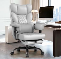 Big and Tall Office Chair with Footrest, High Back Executive Desk Chair with Adjustable Lift Armrest, 155°Recline,Lumbar Support Pillow, Faux Leather
