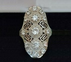 Vintage European Cut Art Deco Antique Silver Ring - Size 7