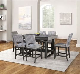 Potton 7 Pc. Counter Ht. Table Set in Gray - We Finance! No Credit Needed!