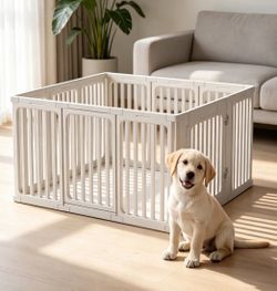 30” Plastic Dog Playpen, 11-Panel Lightweight Pet Play Pen No-Tool Assembly, Foldable, Quiet & Safe for Small/Medium Dogs & Cats, Indoor Use
